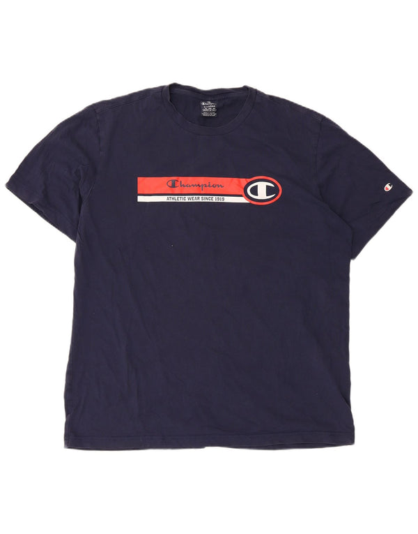 Champion Mens Graphic T-Shirt Top XL Navy Blue Cotton