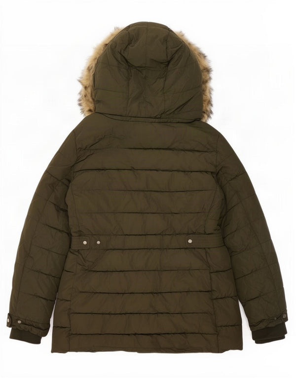 Giacca imbottita con cappuccio da donna Zara UK 16 grande poliestere kaki