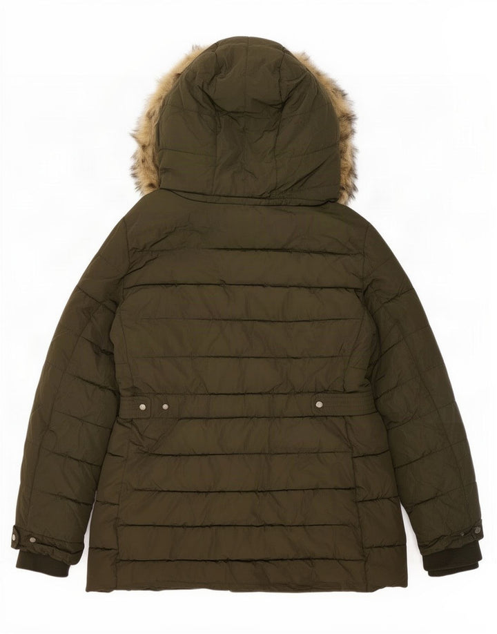 Giacca imbottita con cappuccio da donna Zara UK 16 grande poliestere kaki