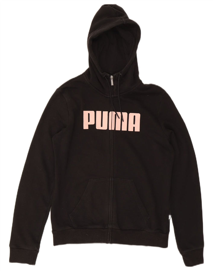 Felpa con cappuccio e zip grafica da donna Puma UK 14 Medium Nero