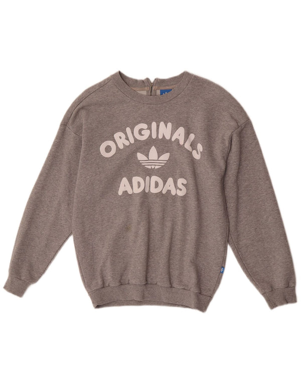 Felpa oversize grafica da donna Adidas UK 6 XS cotone grigio
