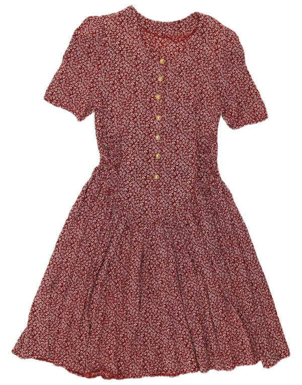 Abito impero da donna VINTAGE UK 14 Grande floreale bordeaux