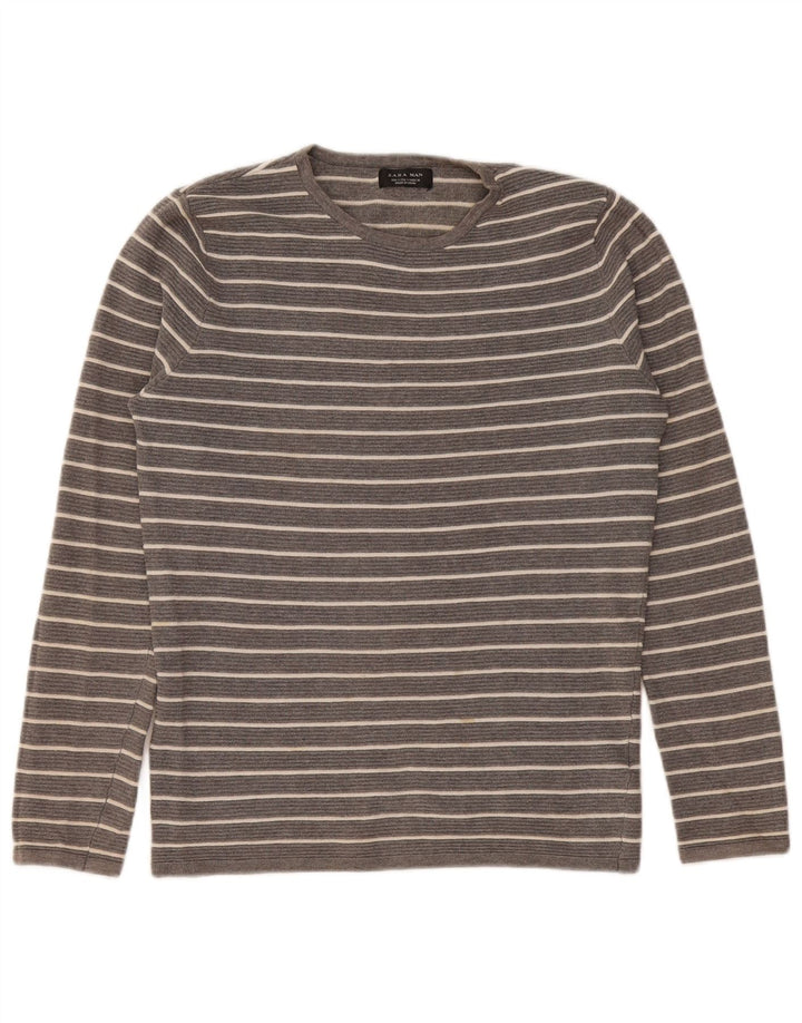 Top Zara da uomo a maniche lunghe in cotone a righe grigie piccole