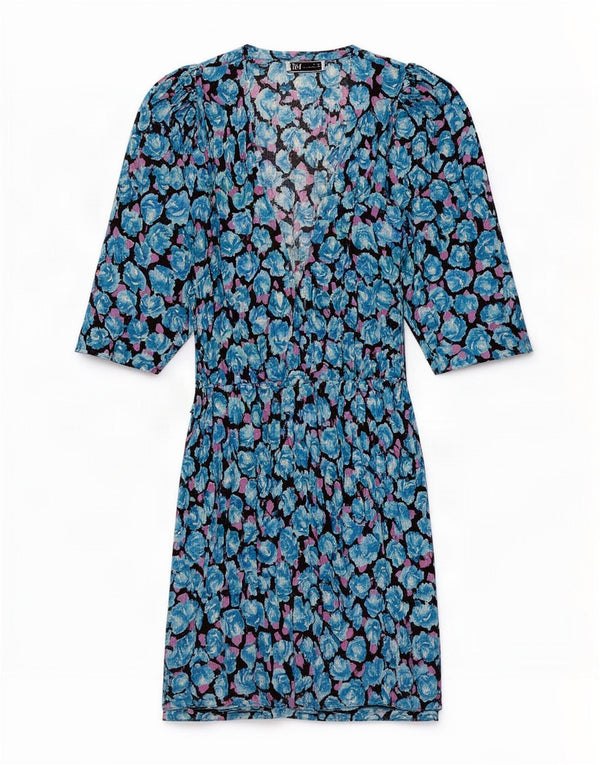 Abito tubino Zara da donna con maniche a 3/4 UK 8 piccolo blu floreale