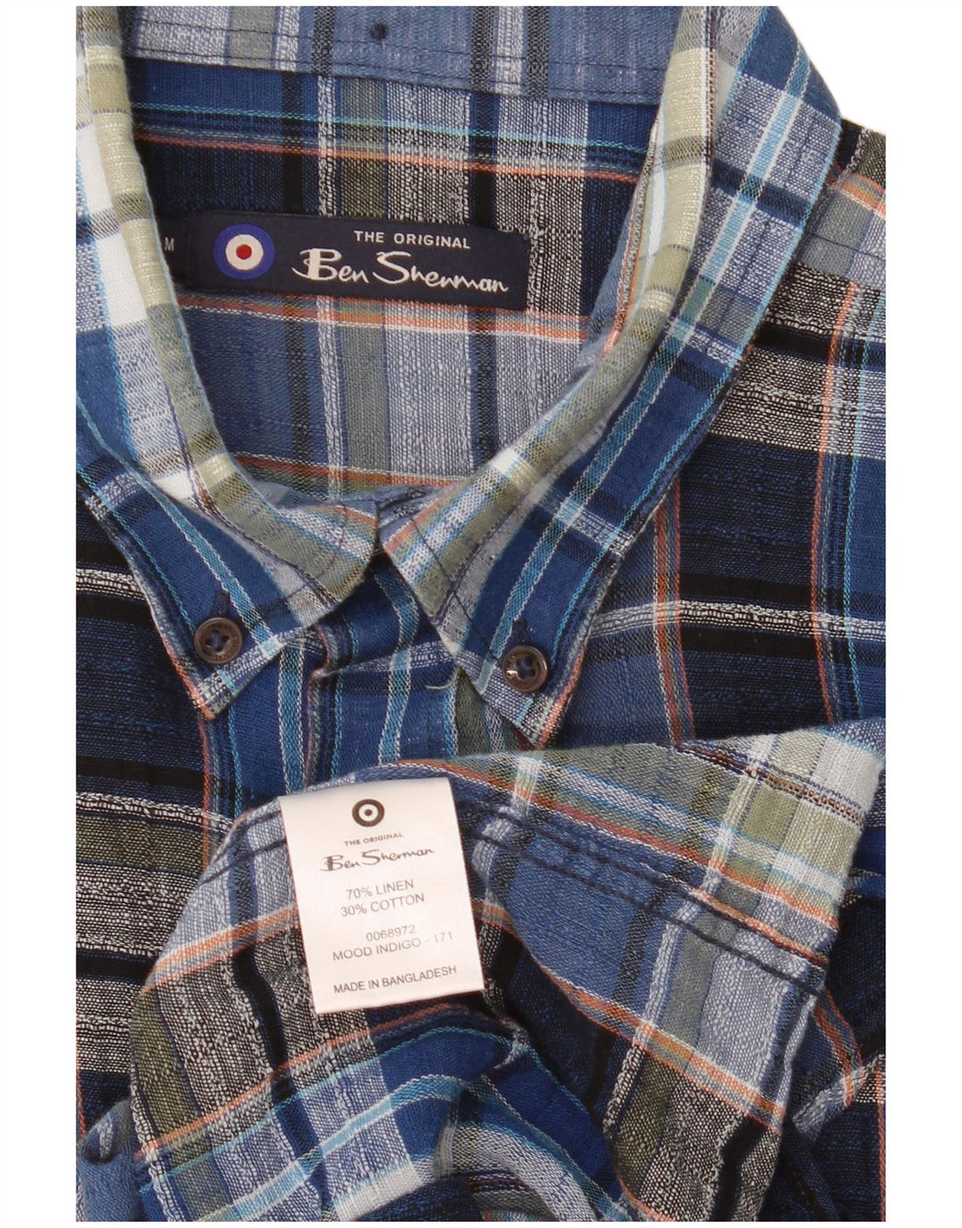 Camicia da uomo Ben Sherman in lino a quadri blu medio