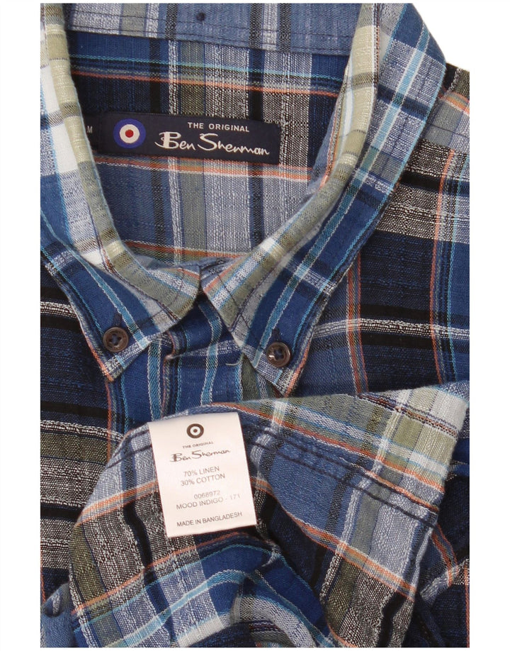 Camicia da uomo Ben Sherman in lino a quadri blu medio
