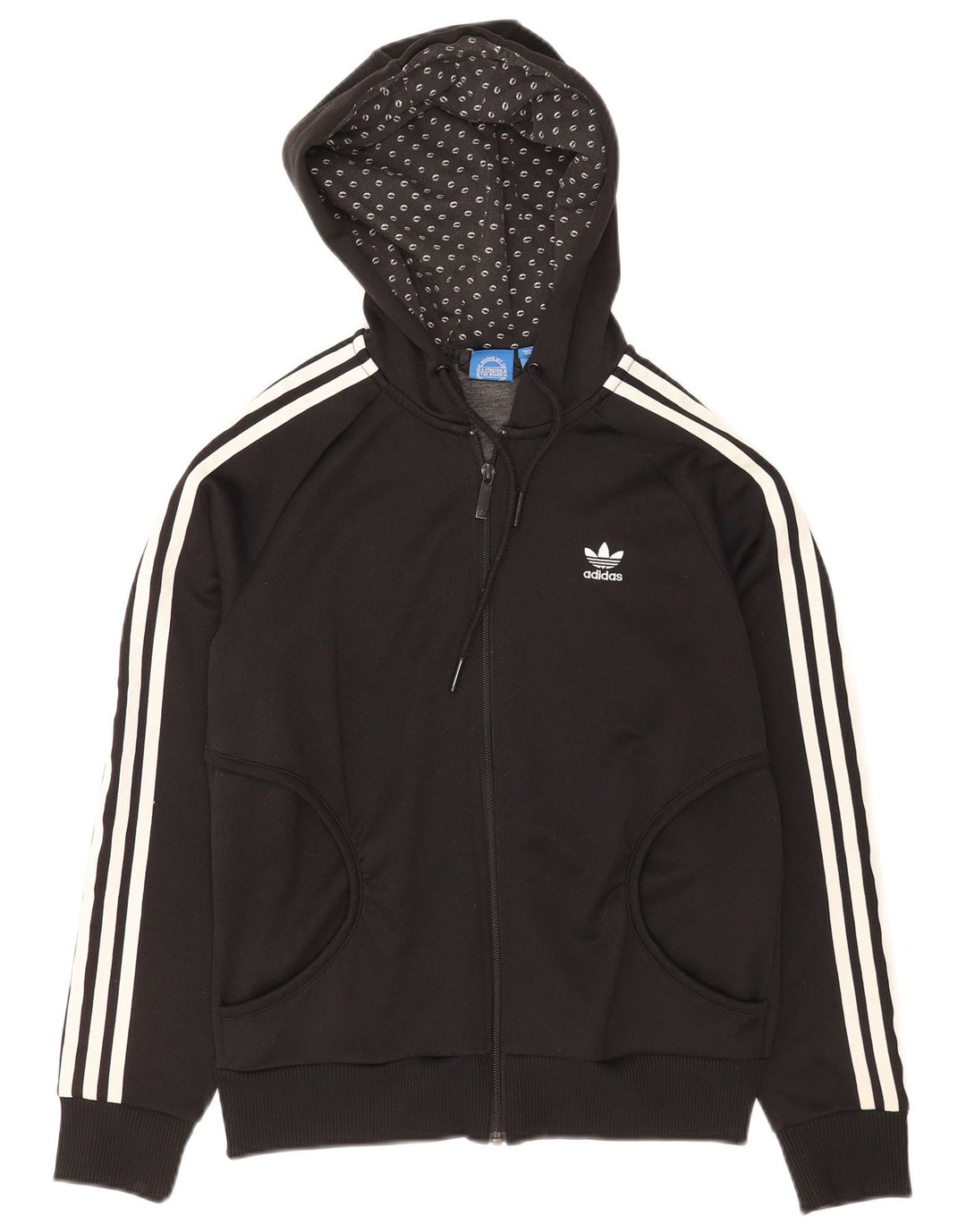 Maglione con cappuccio e zip grafica da donna Adidas UK 12 poliestere nero medio