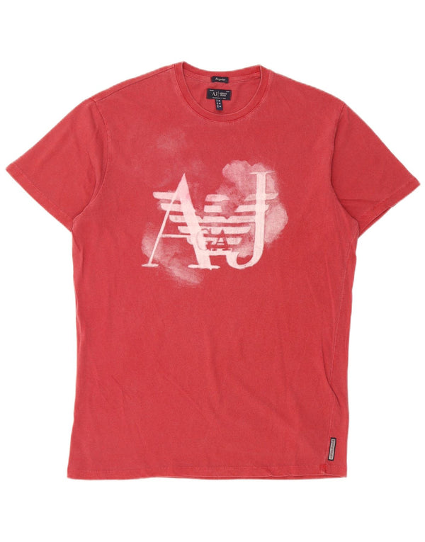 ARMANI JEANS Mens Graphic T-Shirt Top Medium Red Cotton