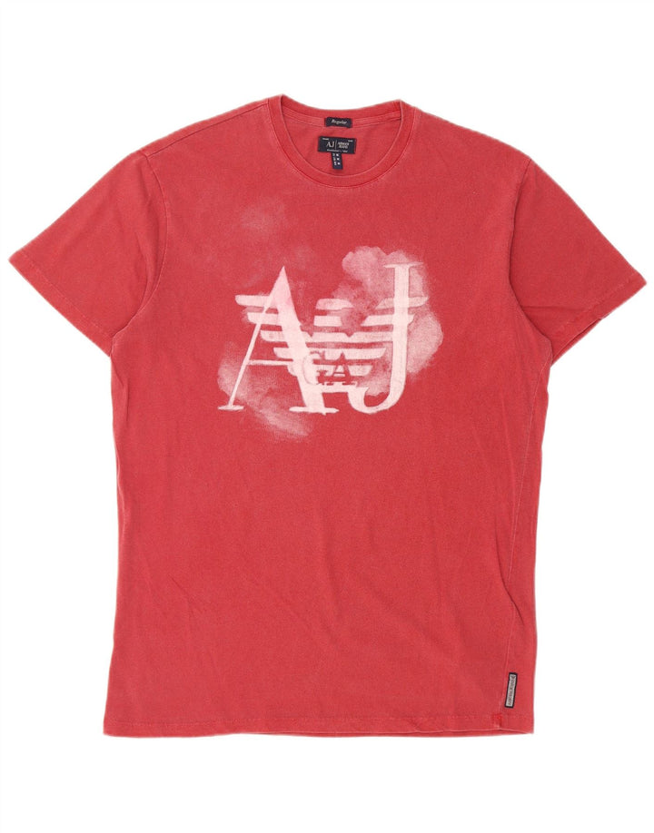 ARMANI JEANS Mens Graphic T-Shirt Top Medium Red Cotton