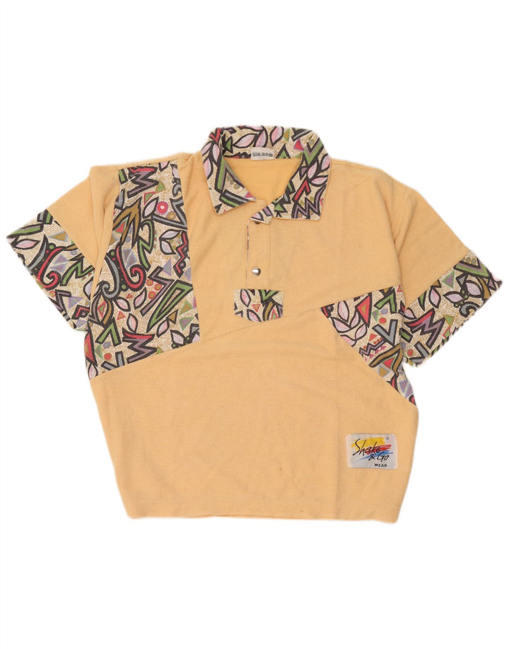 Polo vintage da uomo in poliestere geometrico giallo medio