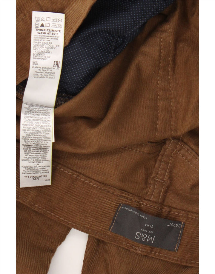 Pantaloni slim in velluto a coste da uomo Marks & Spencer W34 L31 cotone marrone