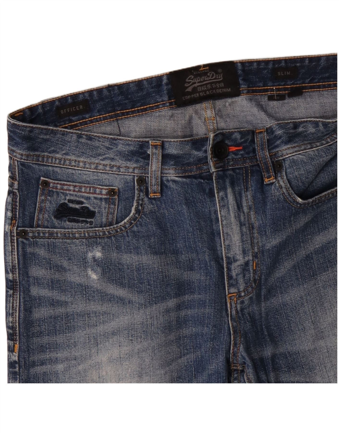 Pantaloncini di jeans slim effetto invecchiato da uomo SUPERDRY W32 cotone blu medio