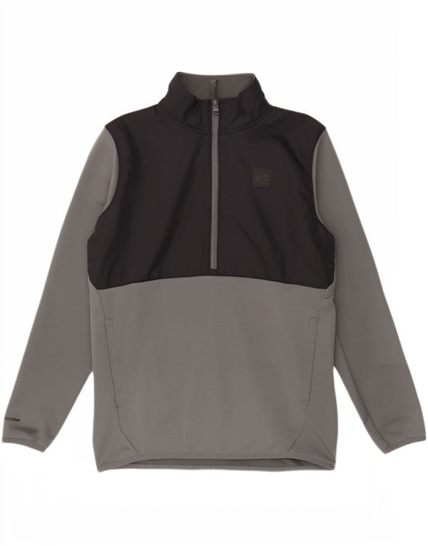 Felpa da uomo Under Armour con collo con zip, maglione piccolo grigio a blocchi di colore sportivo