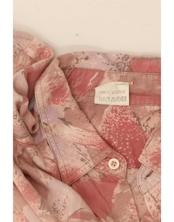 Camicia a maniche corte da uomo vintage con motivo astratto in viscosa rosa medio