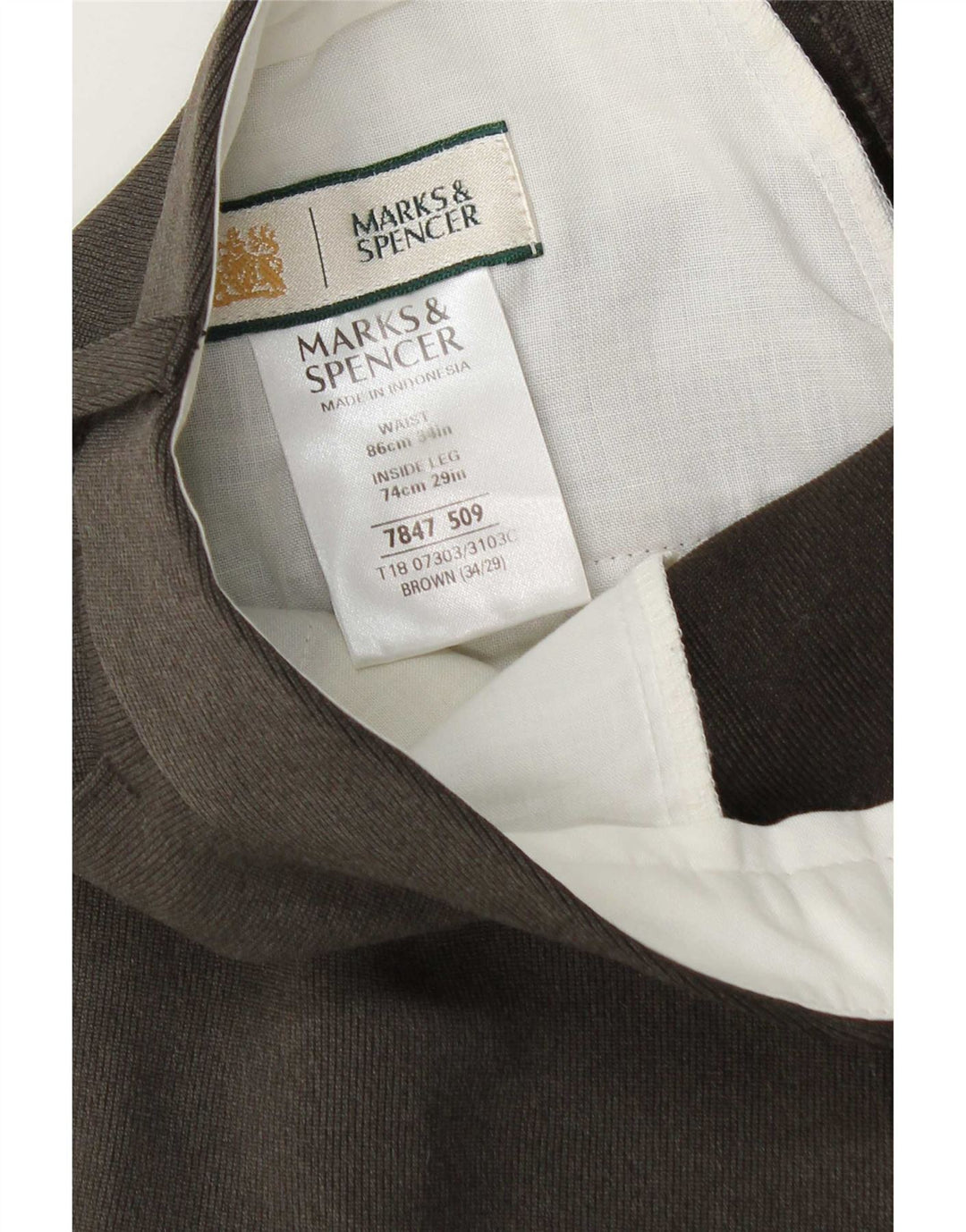 Pantaloni da abito affusolati da uomo Marks & Spencer W34 L29 poliestere marrone