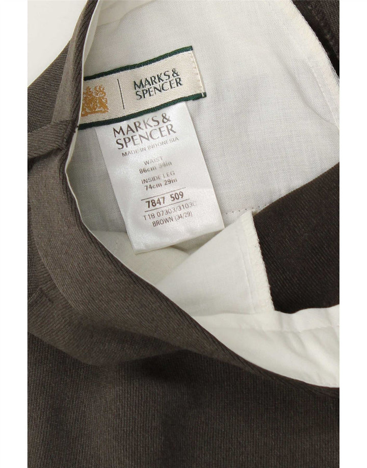 Pantaloni da abito affusolati da uomo Marks & Spencer W34 L29 poliestere marrone