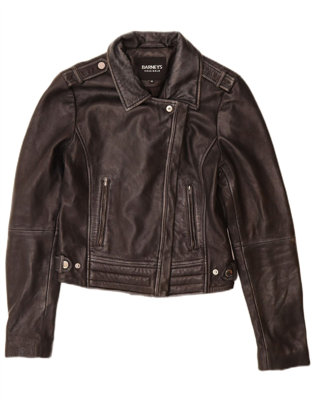 Giacca da motociclista in pelle da donna BARNEYS UK 10 piccola in pelle nera