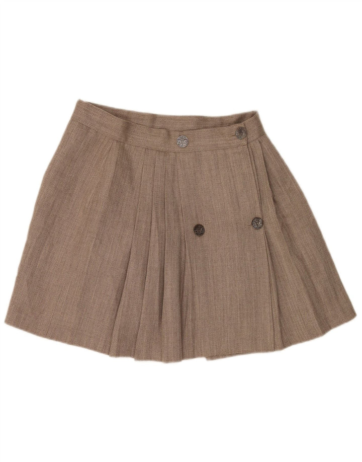 Mini gonna a portafoglio vintage da donna W28 in lana marrone medio