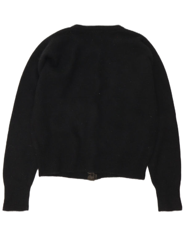 Maglione cardigan oversize da donna vintage UK 10 piccolo floreale nero