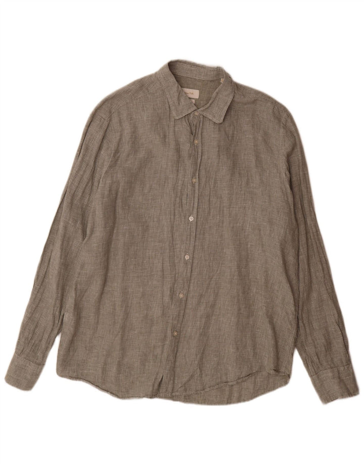 Camicia Uomo Massimo Dutti XL Lino Pied De Poule Verde