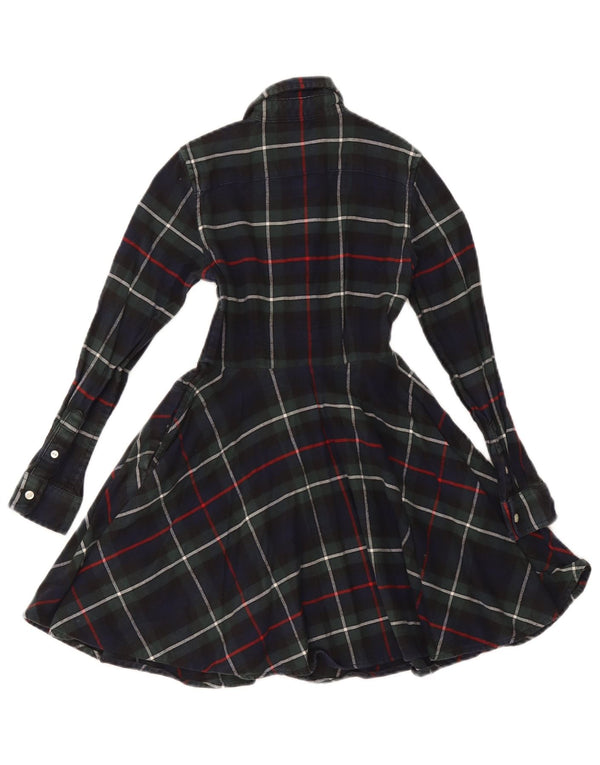 POLO RALPH LAUREN Girls Long Sleeve Shirt Dress 6-7 Years Navy Blue Check