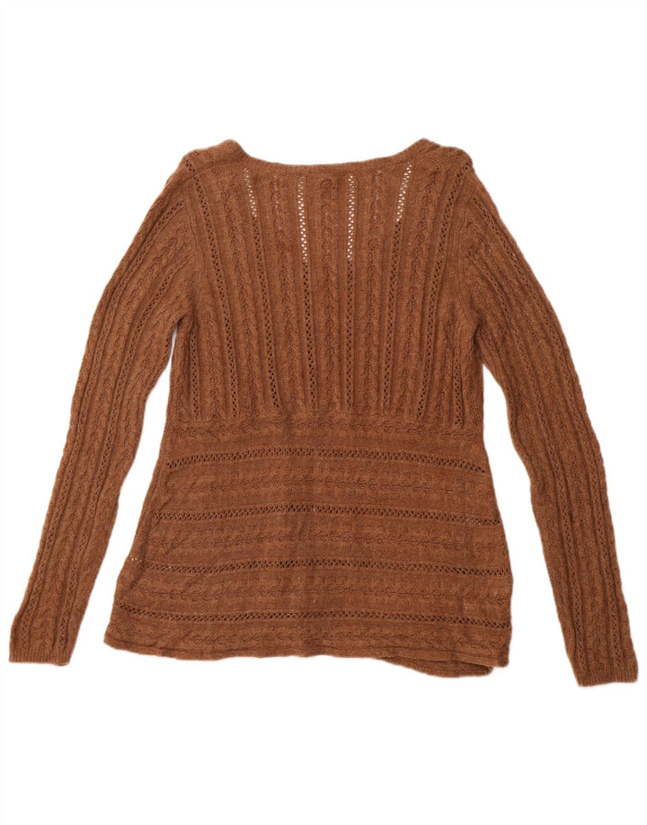 WHITE STUFF Maglione cardigan da donna UK 16 Grande viscosa marrone