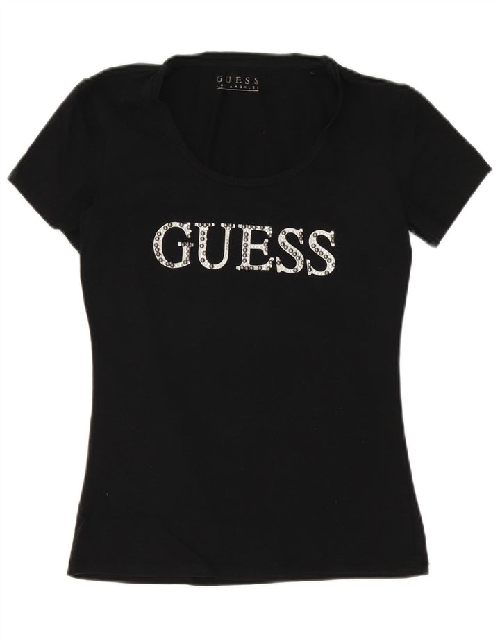 Guess T-shirt grafica da donna Top UK 10 Small Nera