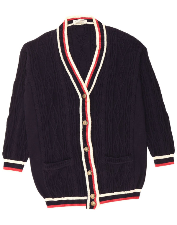 JAEGER Maglione cardigan oversize da donna UK 10 Piccolo blu navy color block