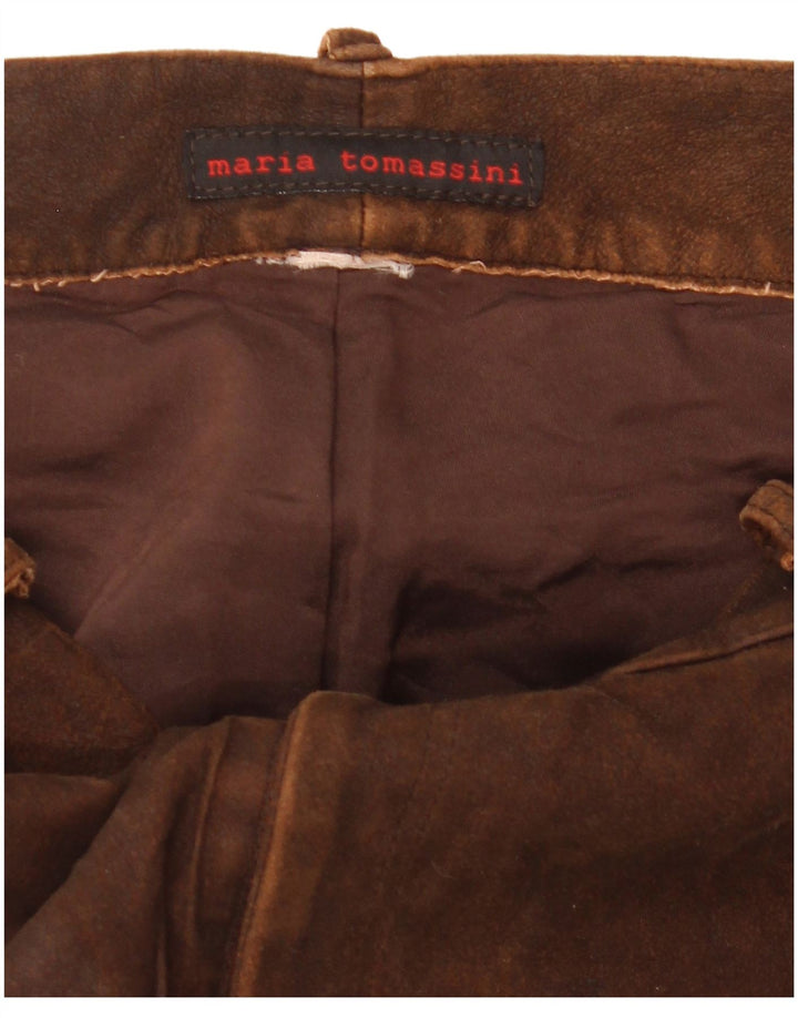 Pantaloni dritti in pelle vintage da donna W30 L35 Marrone