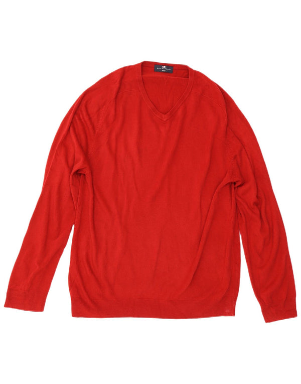 Marks & Spencer Maglione da uomo con scollo a V blu Harbour Grande acrilico rosso