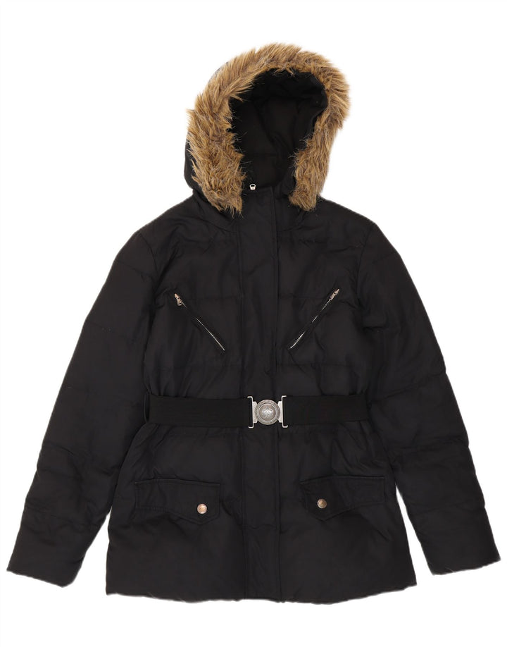Giacca imbottita con cappuccio da donna Ralph Lauren UK 10 piccola in poliestere nero