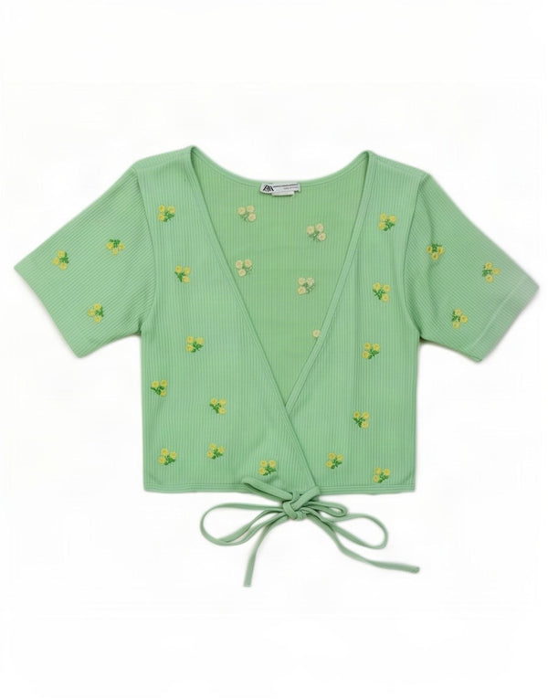 Top cardigan avvolgente da donna Zara UK 6 XS verde floreale