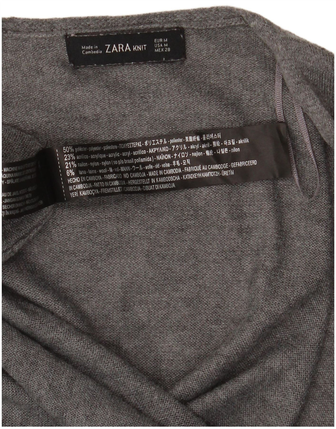 Maglione cardigan aperto a linea lunga da donna Zara UK 14 Poliestere grigio medio