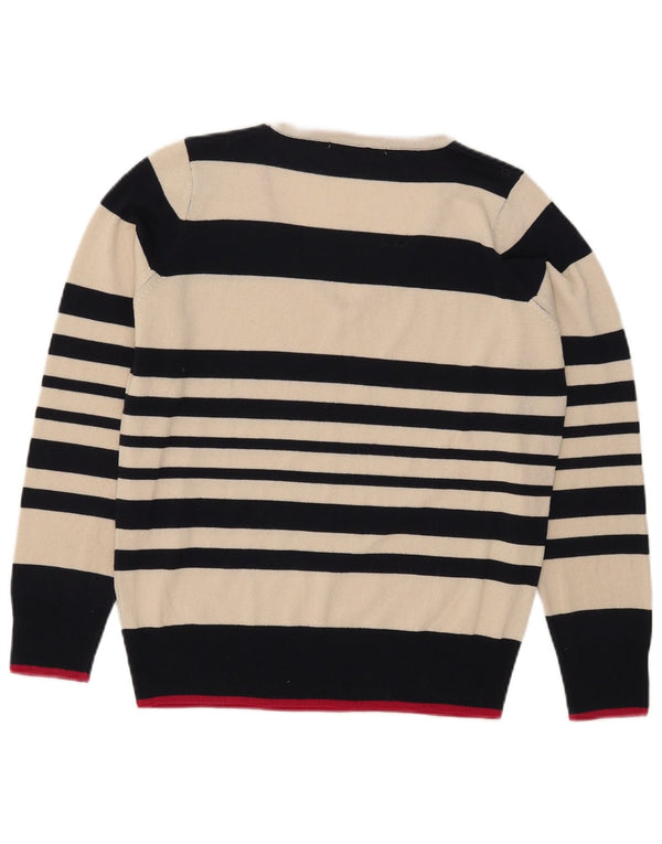 Maglione maglione con scollo a V da donna Marks & Spencer UK 12 medio a righe bianco sporco