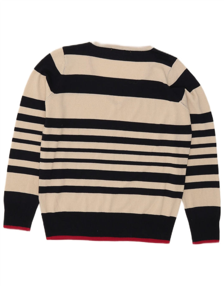 Maglione maglione con scollo a V da donna Marks & Spencer UK 12 medio a righe bianco sporco