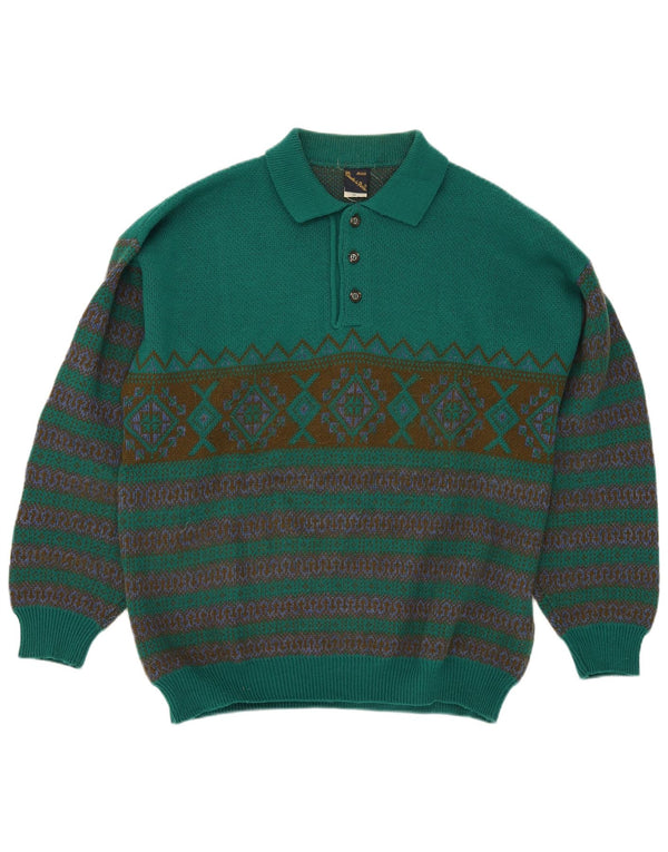 Maglione da uomo con collo alto Claude De Pierre XL verde acrilico Fair Isle