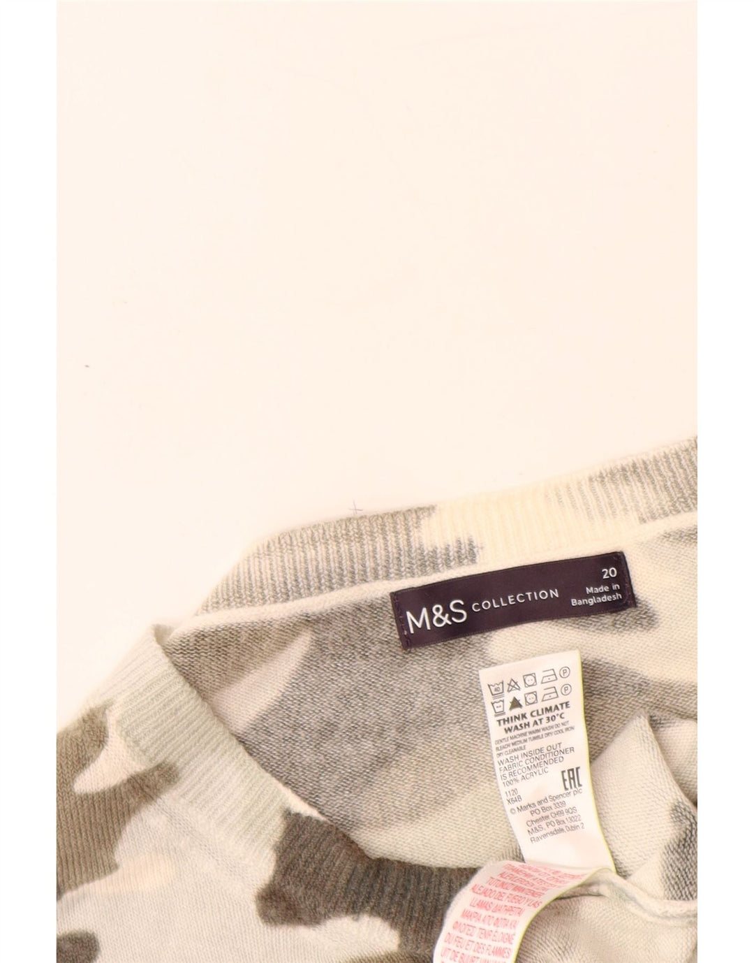 MARKS & SPENCER Maglione da donna con scollo a barca UK 20 2XL Beige Camouflage