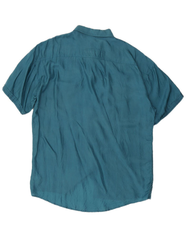 Camicia vintage da uomo a maniche corte taglia 41/42 16 1/2 grande seta blu