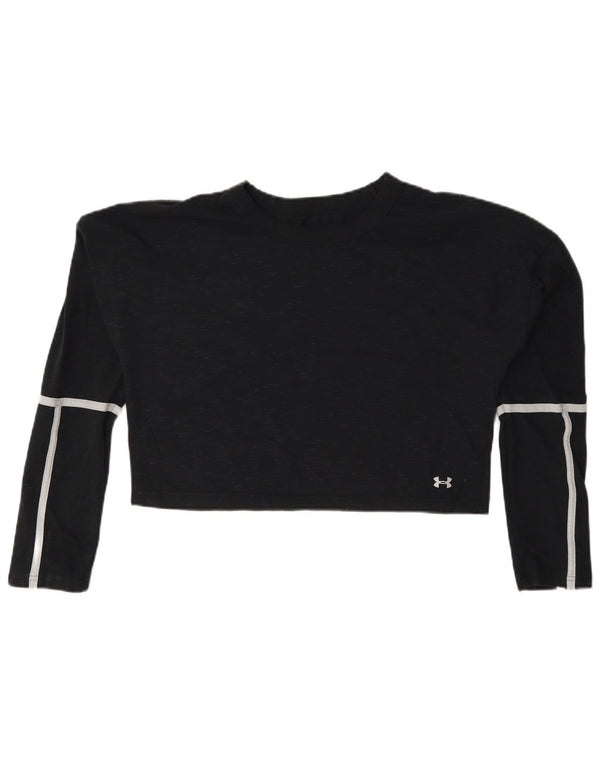 Top corto da donna Under Armour manica lunga UK 14 cotone nero medio