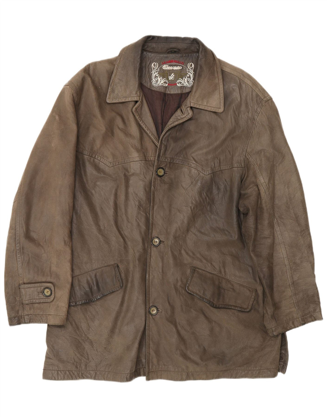 Cappotto in pelle da uomo L.LAMBERTAZZI UK 40 Grande pelle marrone