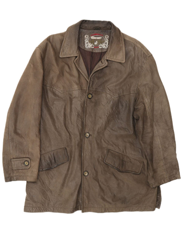 Cappotto in pelle da uomo L.LAMBERTAZZI UK 40 Grande pelle marrone