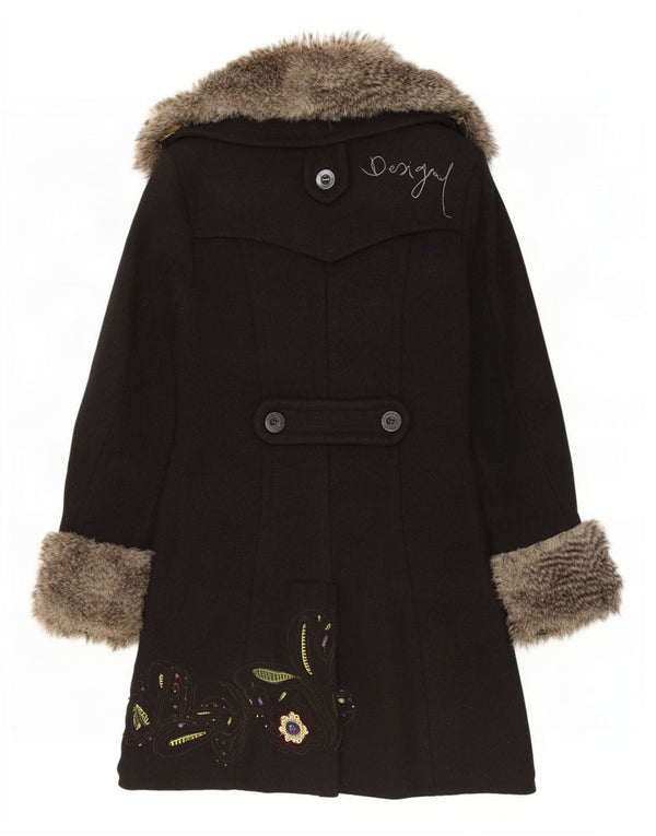 Desigual Cappotto doppiopetto grafico da donna EU 42 Large Black Floral