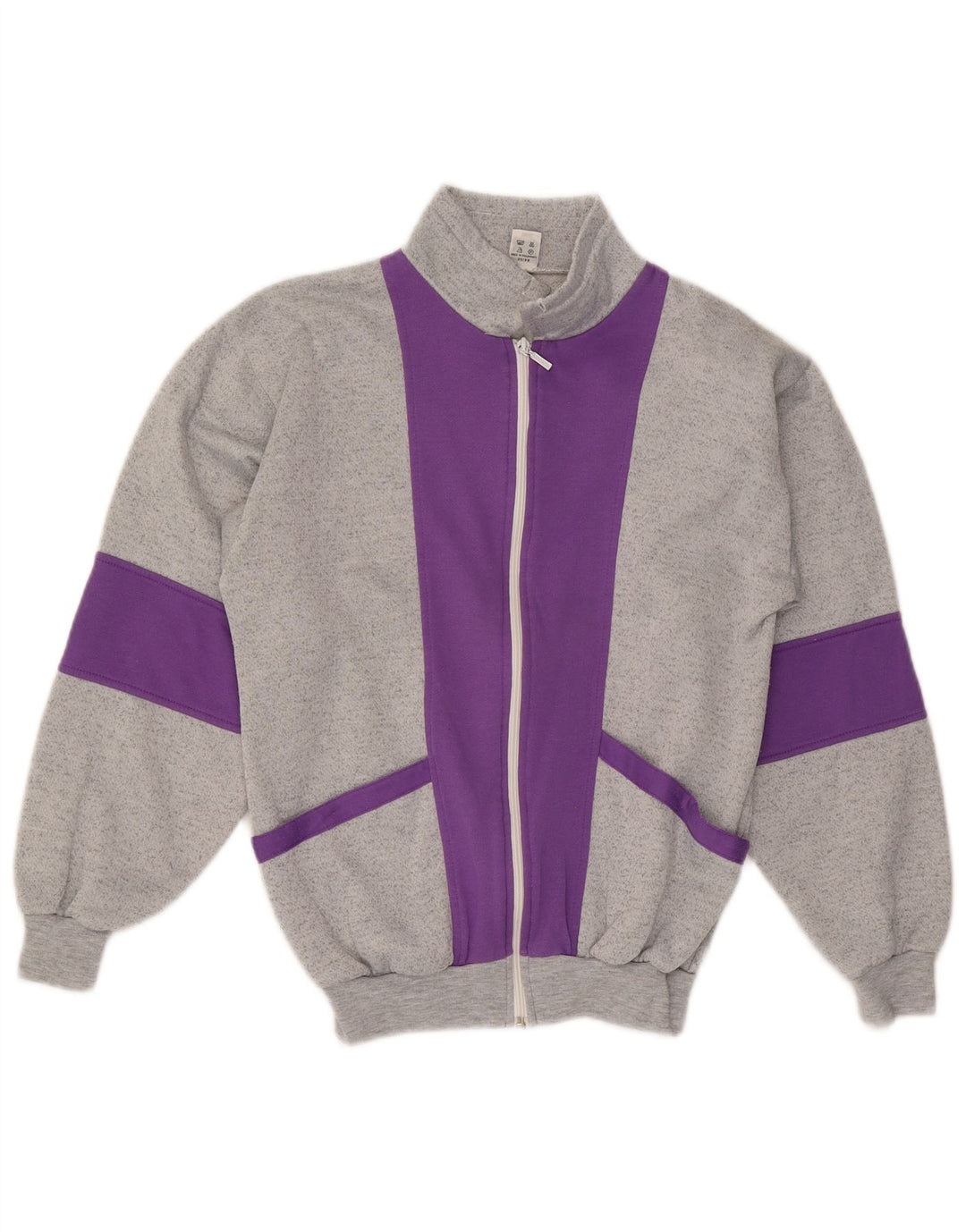 Giacca da tuta da donna vintage UK 12 Poliestere color block grigio medio