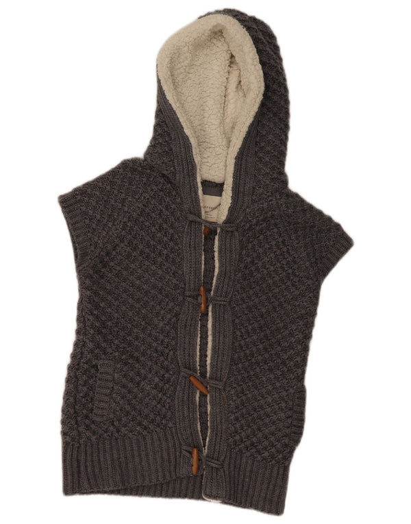 Maglione cardigan con cappuccio a maniche corte da donna Zara UK 16 grande acrilico grigio