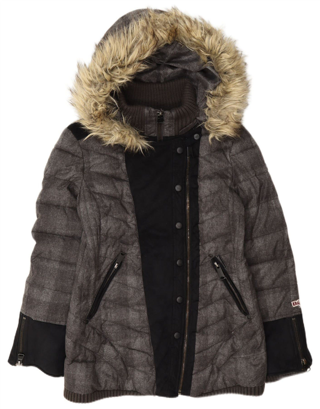 Giacca imbottita con cappuccio da donna KHUJO UK 18 XL Poliestere color block grigio