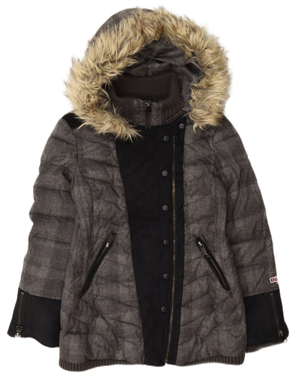 Giacca imbottita con cappuccio da donna KHUJO UK 18 XL Poliestere color block grigio