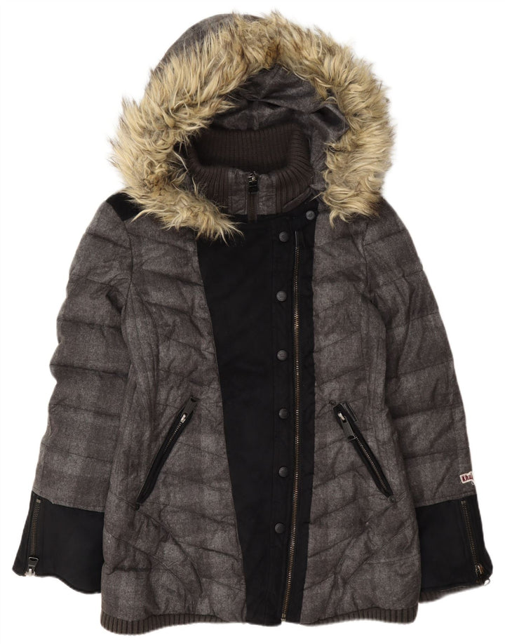 Giacca imbottita con cappuccio da donna KHUJO UK 18 XL Poliestere color block grigio