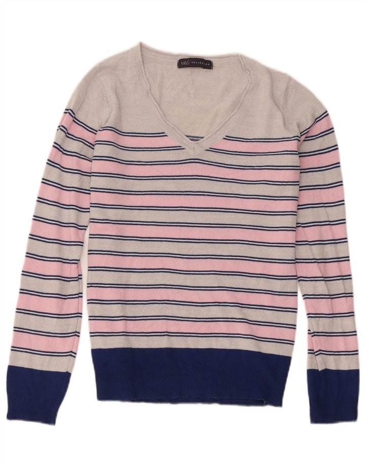 Maglione da donna con scollo a V Marks & Spencer UK 8 piccolo a righe rosa