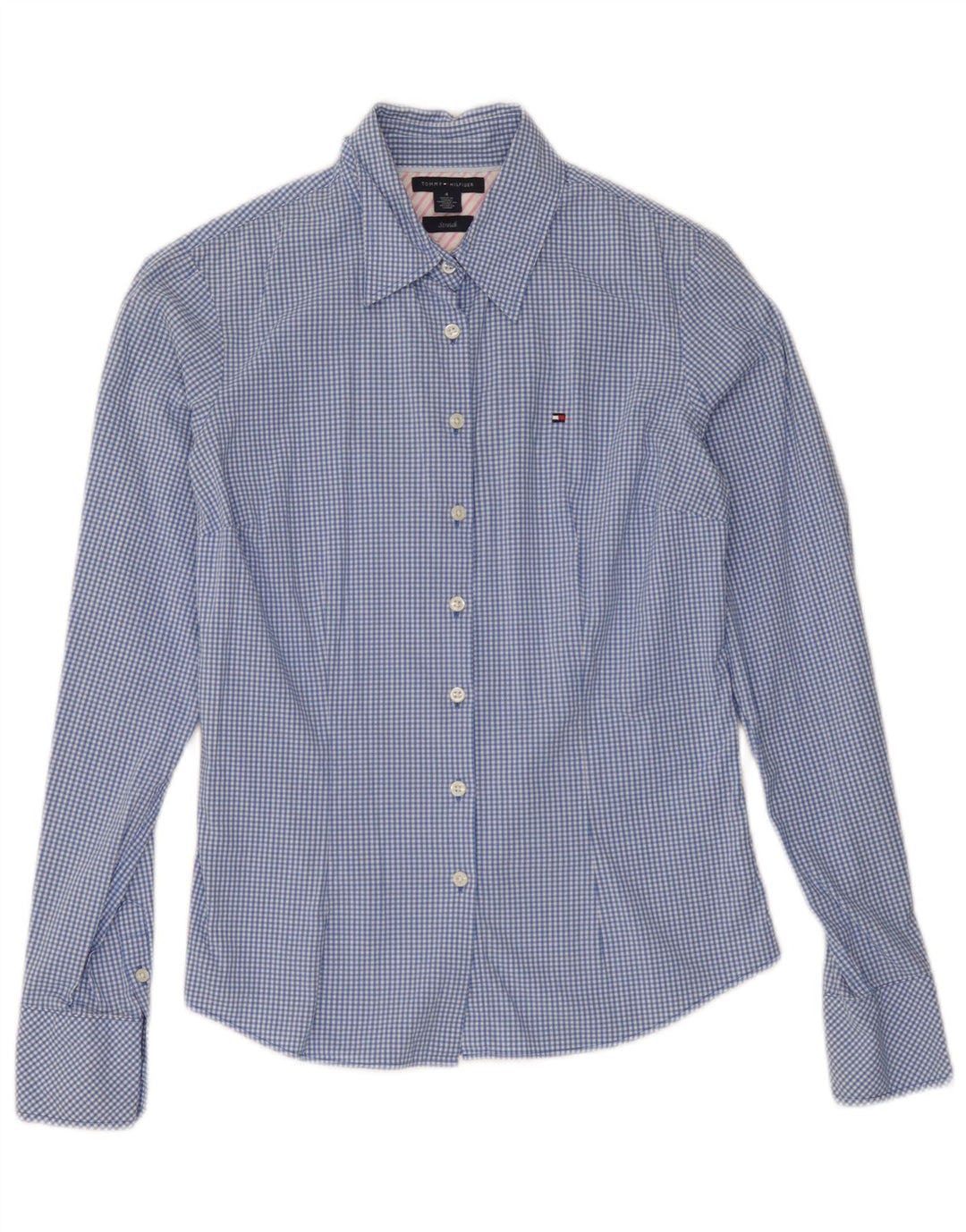 Camicia da donna Tommy Hilfiger US 4 Small Blu a quadretti in cotone