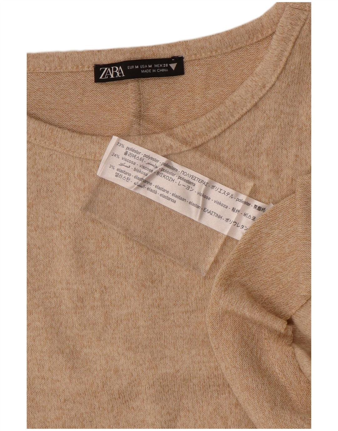 Abito maglione a maniche lunghe da donna Zara UK 14 Poliestere beige medio